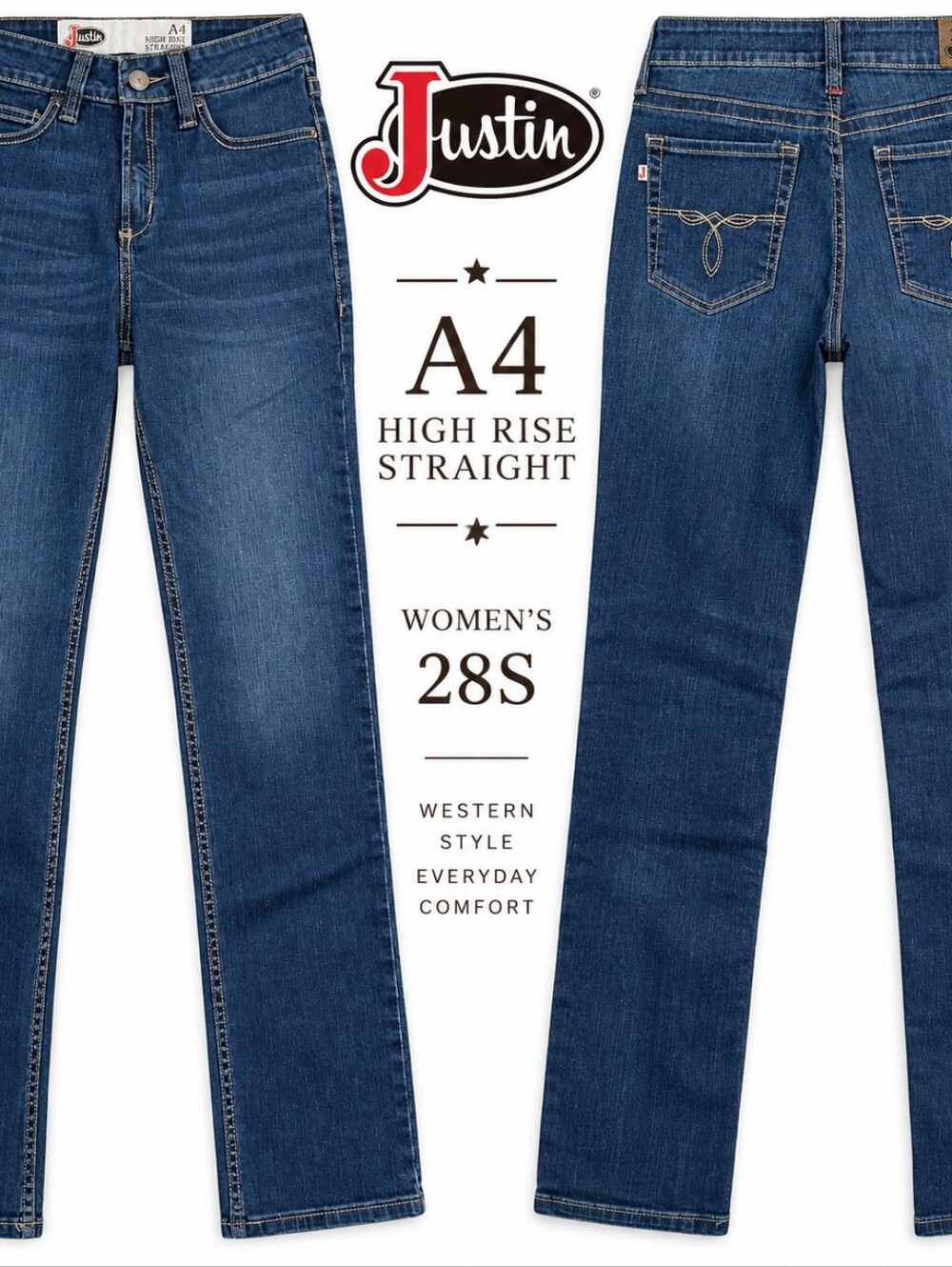Justin Jeans Womens 28S A4 High Rise Straight Medium Vintage Western Stretch